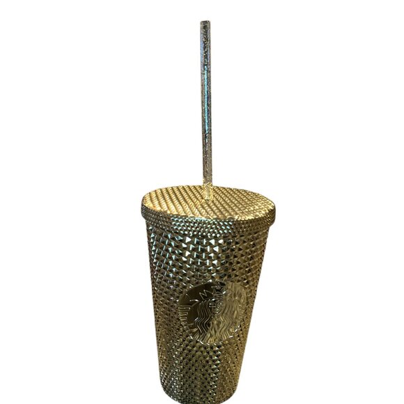 STARBUCKS New Grande Holiday 2022 Gold Bling Metallic Chrome Studded Tumbler - Picture 3 of 9